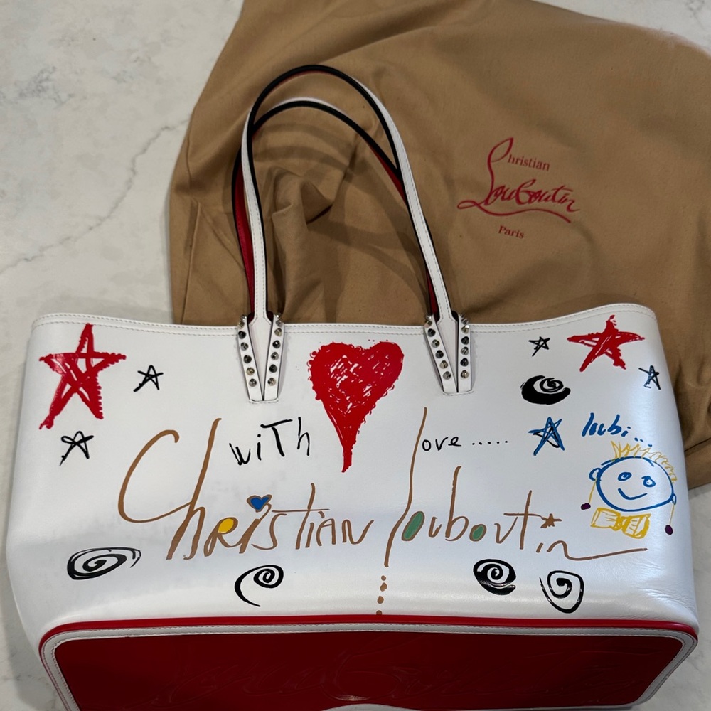 Christian Louboutin Artistic White and Red Tote